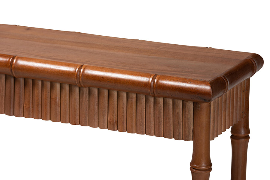 bali & pari Alessa Mahogany Wood Console Table - Fluted Wood Accent Table with Bamboo Motif and Two-Tier Display for Living Room, Entryway, or Hallway, 54 in.