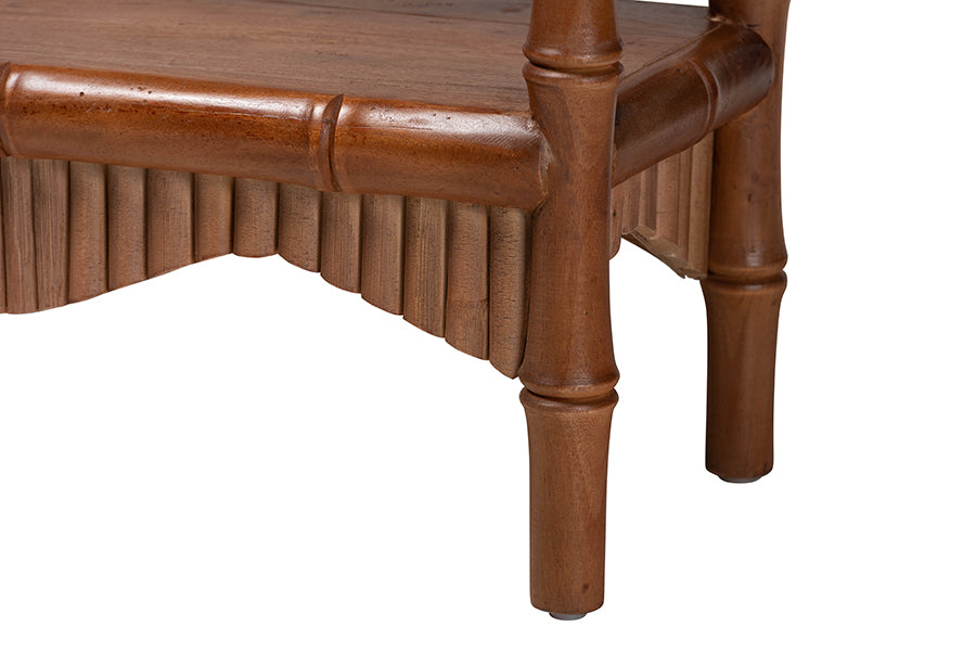 bali & pari Alessa Mahogany Wood Console Table - Fluted Wood Accent Table with Bamboo Motif and Two-Tier Display for Living Room, Entryway, or Hallway, 54 in.
