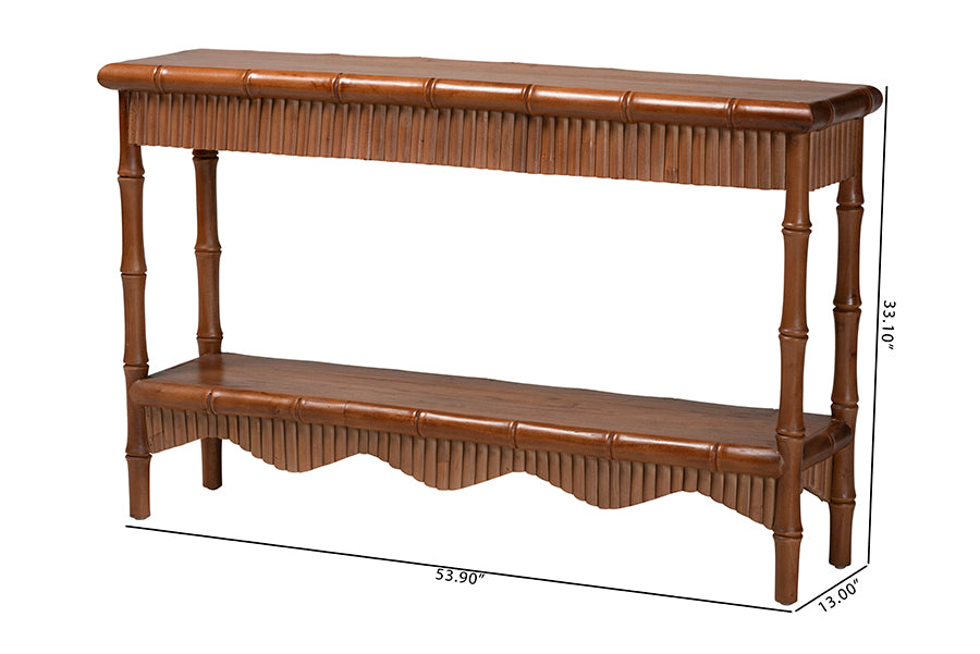 bali & pari Alessa Mahogany Wood Console Table - Fluted Wood Accent Table with Bamboo Motif and Two-Tier Display for Living Room, Entryway, or Hallway, 54 in.