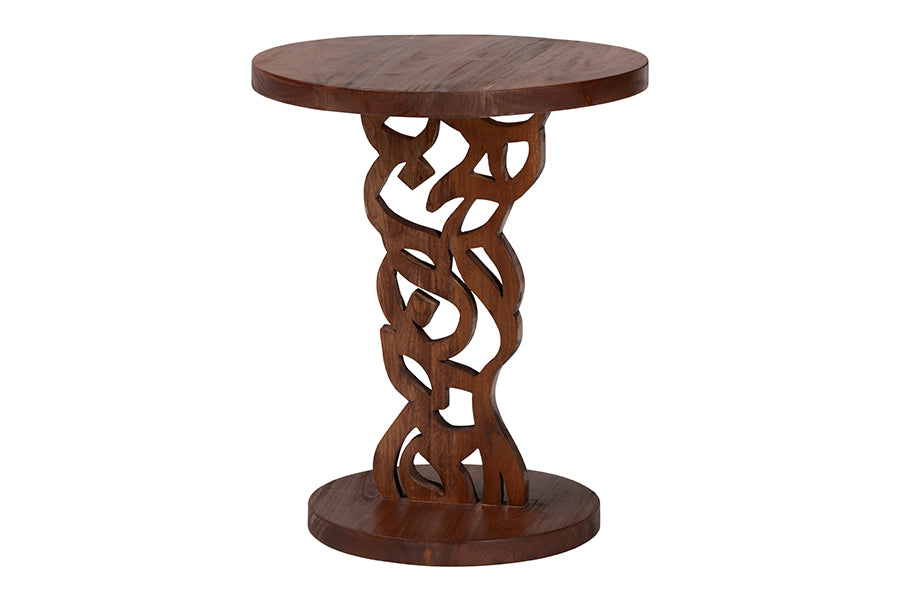 bali & pari Donna Nightstand with Pedestal Base - Mahogany Wood Bedside Side Table with Round Tabletop