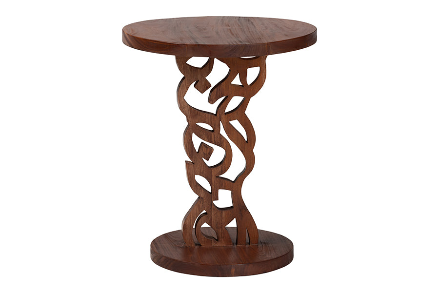 bali & pari Donna Nightstand with Pedestal Base - Mahogany Wood Bedside Side Table with Round Tabletop