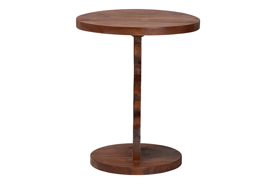 bali & pari Donna Nightstand with Pedestal Base - Mahogany Wood Bedside Side Table with Round Tabletop