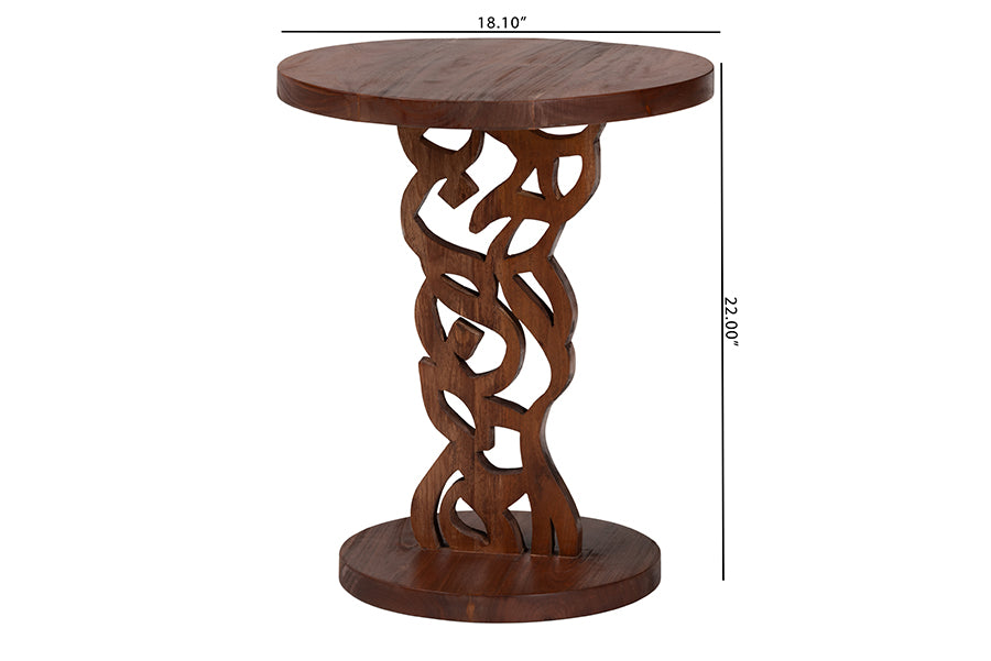 bali & pari Donna Nightstand with Pedestal Base - Mahogany Wood Bedside Side Table with Round Tabletop