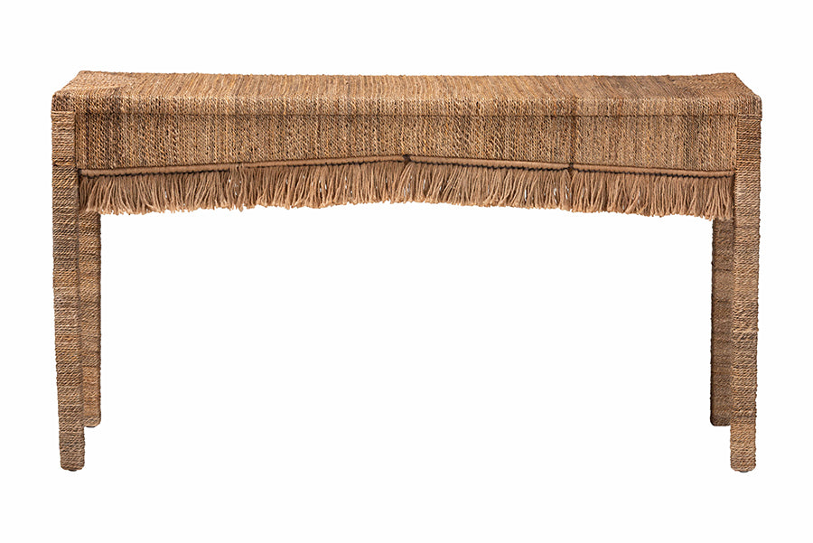 bali & pari Fiona Handwoven Seagrass Console Table - Coastal Boho Accent Table with Fringe Detailing for Living Room, Entryway, or Hallway