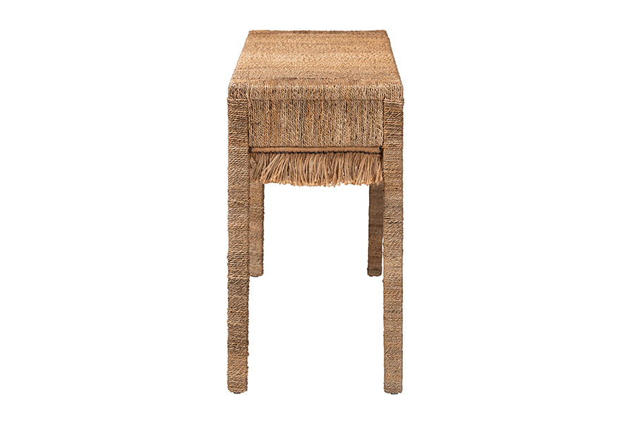 bali & pari Fiona Handwoven Seagrass Console Table - Coastal Boho Accent Table with Fringe Detailing for Living Room, Entryway, or Hallway