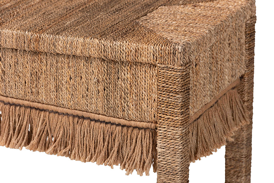 bali & pari Fiona Handwoven Seagrass Console Table - Coastal Boho Accent Table with Fringe Detailing for Living Room, Entryway, or Hallway