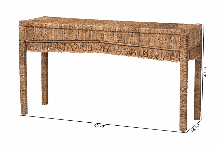 bali & pari Fiona Handwoven Seagrass Console Table - Coastal Boho Accent Table with Fringe Detailing for Living Room, Entryway, or Hallway