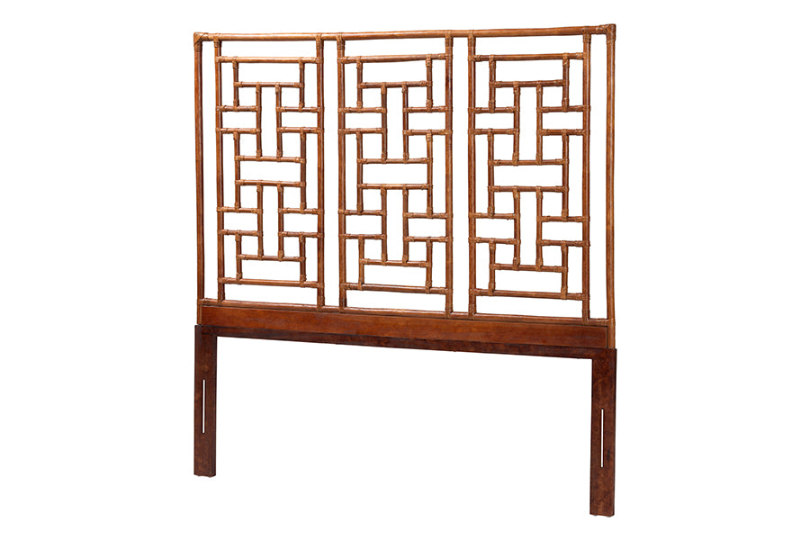 bali & pari Jamuna Marbled Tortoise Natural Rattan Headboard - Handcrafted Coastal Boho Style Bedroom Backdrop, Queen