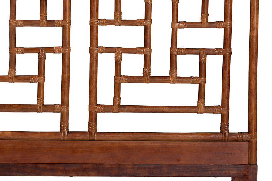 bali & pari Jamuna Marbled Tortoise Natural Rattan Headboard - Handcrafted Coastal Boho Style Bedroom Backdrop, King