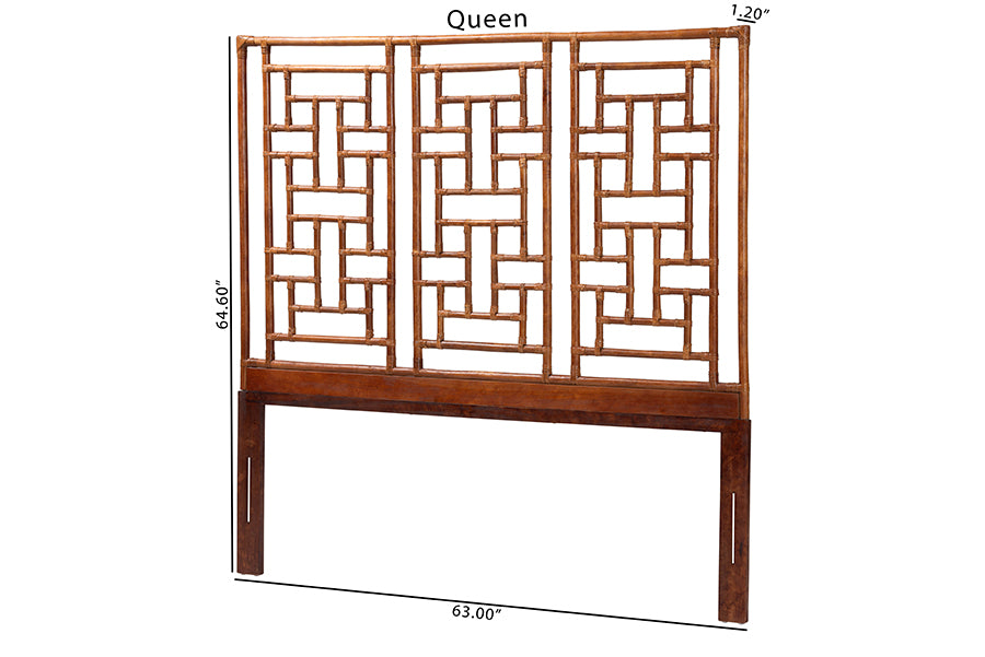 bali & pari Jamuna Marbled Tortoise Natural Rattan Headboard - Handcrafted Coastal Boho Style Bedroom Backdrop, King