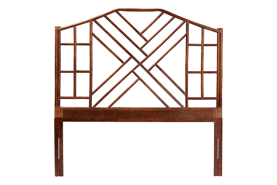 bali & pari Kachiri Marbled Tortoise Natural Rattan Headboard - Handcrafted Coastal Boho Style Bedroom Backdrop, King