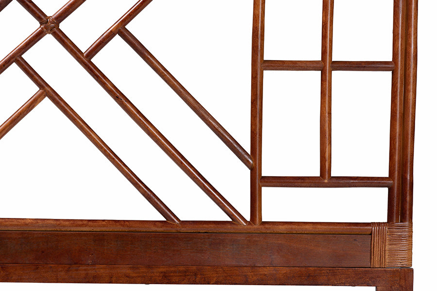 bali & pari Kachiri Marbled Tortoise Natural Rattan Headboard - Handcrafted Coastal Boho Style Bedroom Backdrop, Queen