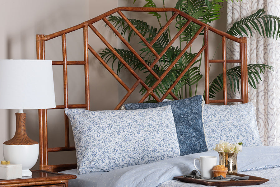 bali & pari Kachiri Marbled Tortoise Natural Rattan Headboard - Handcrafted Coastal Boho Style Bedroom Backdrop, King