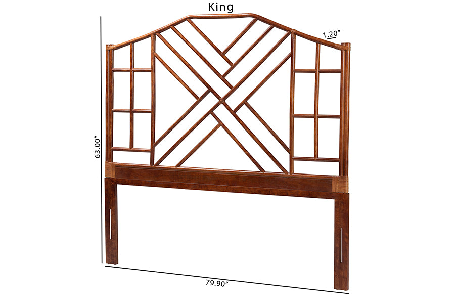 bali & pari Kachiri Marbled Tortoise Natural Rattan Headboard - Handcrafted Coastal Boho Style Bedroom Backdrop, King