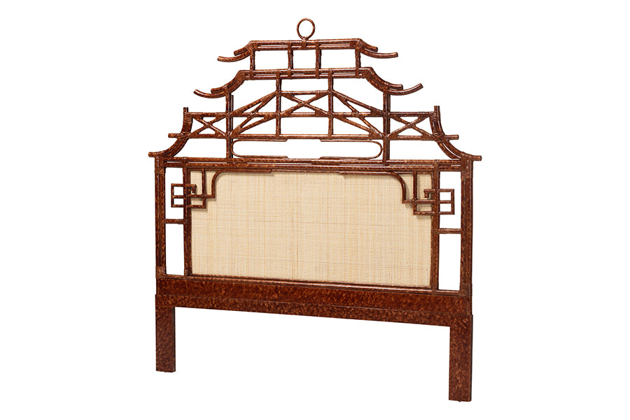 bali & pari Tamiko Marbled Tortoise Rattan Freestanding Headboard - Pagoda Inspired Standalone Headboard with Handwoven Panel, King