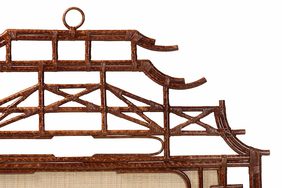 bali & pari Tamiko Marbled Tortoise Rattan Freestanding Headboard - Pagoda Inspired Standalone Headboard with Handwoven Panel, King