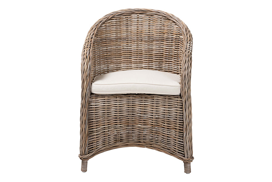 bali & pari Amanda Natural Rattan Armchair - Handwoven Wicker Barrel Chair with Removable Cushion, Coastal Boho Style Accent Seating