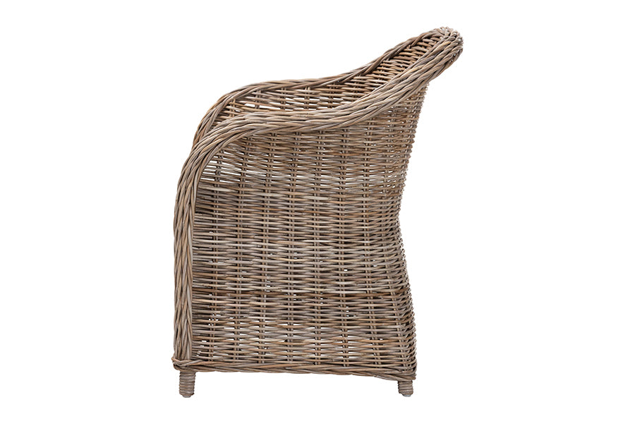 bali & pari Amanda Natural Rattan Armchair - Handwoven Wicker Barrel Chair with Removable Cushion, Coastal Boho Style Accent Seating