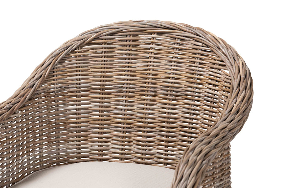 bali & pari Amanda Natural Rattan Armchair - Handwoven Wicker Barrel Chair with Removable Cushion, Coastal Boho Style Accent Seating