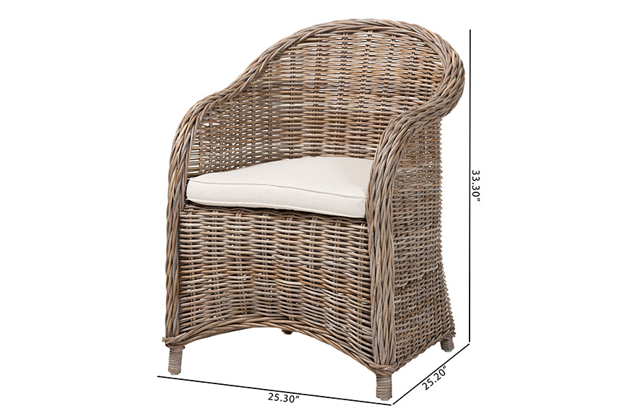 bali & pari Amanda Natural Rattan Armchair - Handwoven Wicker Barrel Chair with Removable Cushion, Coastal Boho Style Accent Seating