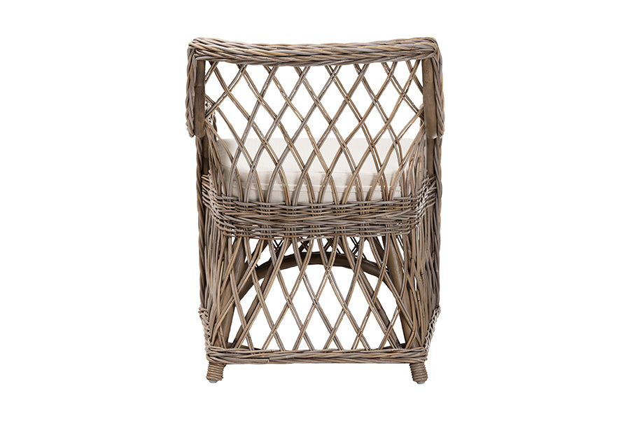 bali & pari Debra Natural Rattan Armchair - Handwoven Open-Weave Wicker Armchair with Curved Silhouette & Removable Cushion, Coastal Boho Style Seating