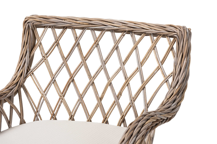 bali & pari Debra Natural Rattan Armchair - Handwoven Open-Weave Wicker Armchair with Curved Silhouette & Removable Cushion, Coastal Boho Style Seating