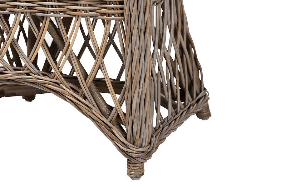 bali & pari Debra Natural Rattan Armchair - Handwoven Open-Weave Wicker Armchair with Curved Silhouette & Removable Cushion, Coastal Boho Style Seating