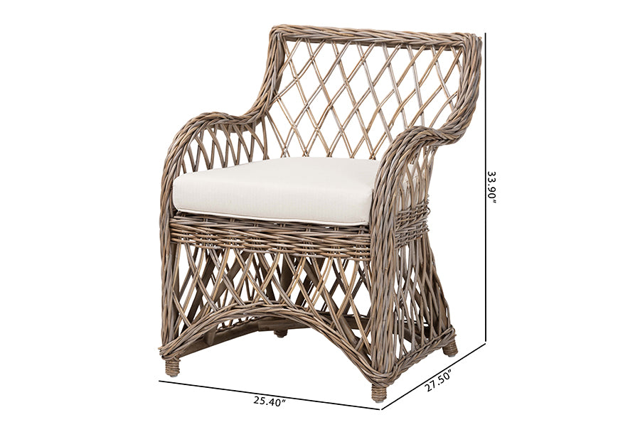 bali & pari Debra Natural Rattan Armchair - Handwoven Open-Weave Wicker Armchair with Curved Silhouette & Removable Cushion, Coastal Boho Style Seating