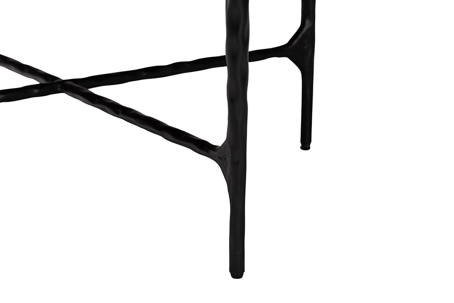 Baxton Studio Akanji Marble Coffee Table - Modern Rustic Accent Table with Hand-Forged Metal Frame for Living Room or Seating Areas, Round