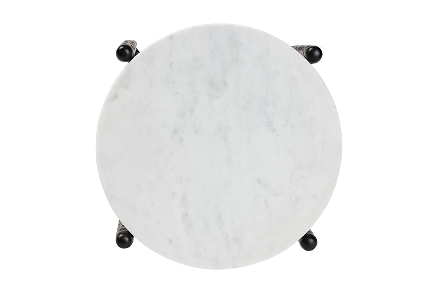 Baxton Studio Caledon Marble Side Table - Modern Rustic Accent Table with Hand-Forged Metal Frame for Living Room or Seating Areas, Round