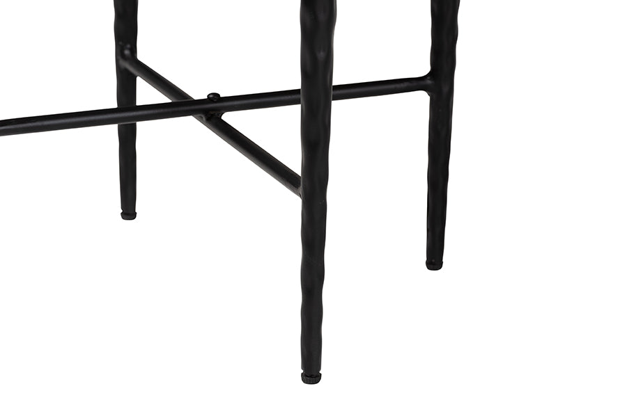 Baxton Studio Caledon Marble Side Table - Modern Rustic Accent Table with Hand-Forged Metal Frame for Living Room or Seating Areas, Round