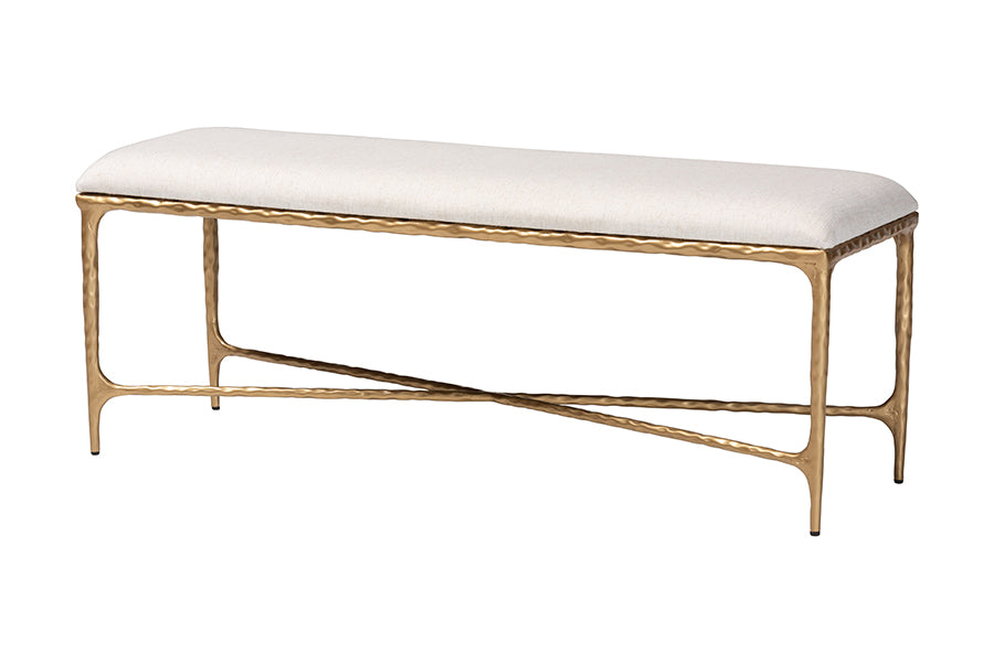 Baxton Studio Fumiye Bench - Modern Rustic Accent Seating with Hand-Forged Metal Frame and Upholstered Cushion for Living Room or Entryway