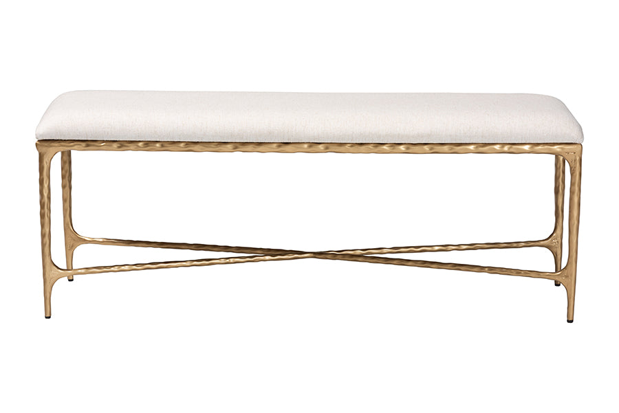 Baxton Studio Fumiye Bench - Modern Rustic Accent Seating with Hand-Forged Metal Frame and Upholstered Cushion for Living Room or Entryway