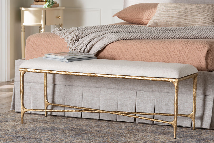Baxton Studio Fumiye Bench - Modern Rustic Accent Seating with Hand-Forged Metal Frame and Upholstered Cushion for Living Room or Entryway