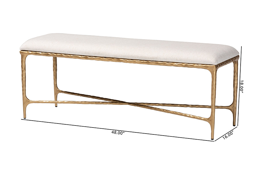 Baxton Studio Fumiye Bench - Modern Rustic Accent Seating with Hand-Forged Metal Frame and Upholstered Cushion for Living Room or Entryway