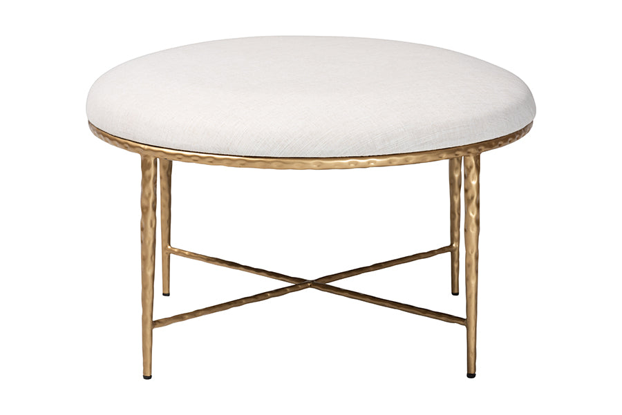 Baxton Studio Fumiye Cocktail Ottoman - Modern Rustic Accent Stool with Hand-Forged Metal Frame and Upholstered Seat for Living Room or Sitting Room, Round 30"