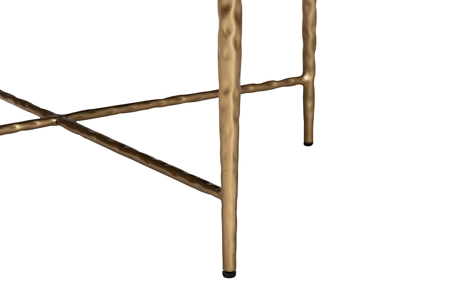 Baxton Studio Fumiye Cocktail Ottoman - Modern Rustic Accent Stool with Hand-Forged Metal Frame and Upholstered Seat for Living Room or Sitting Room, Round 30"