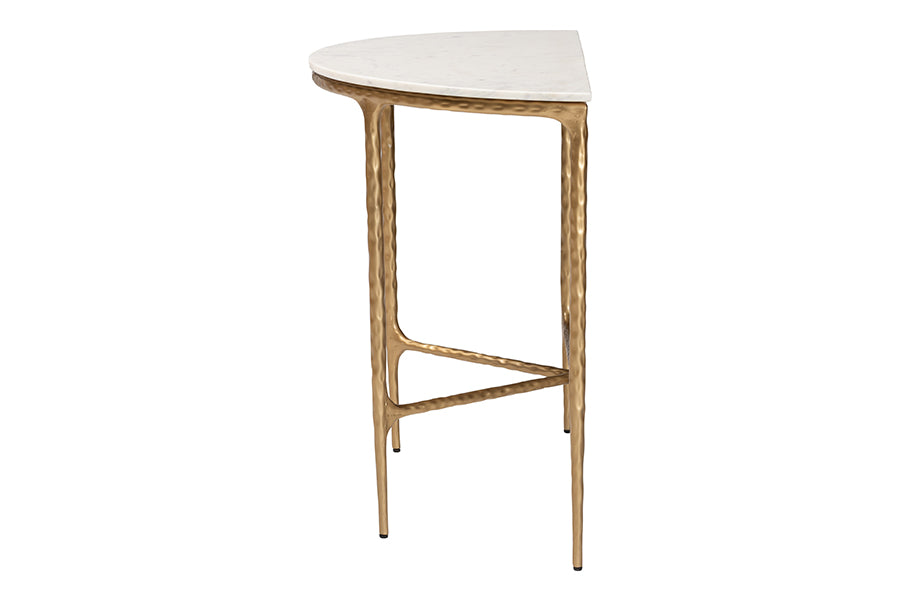 Baxton Studio Akanji Marble Console Table - Modern Rustic Accent Table with Hand-Forged Metal Frame and Half-Moon Tabletop