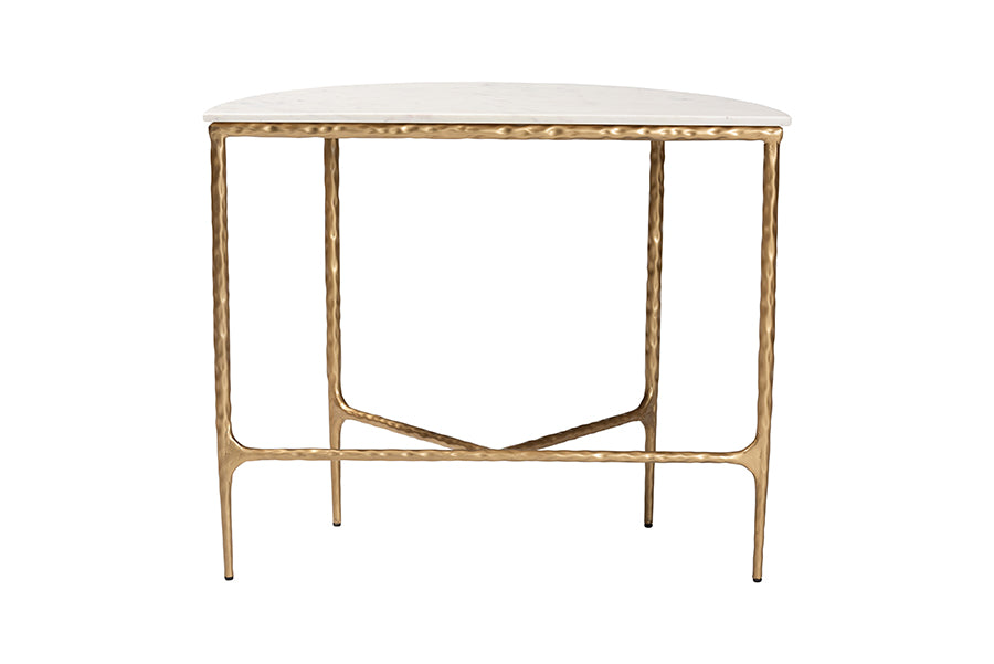 Baxton Studio Akanji Marble Console Table - Modern Rustic Accent Table with Hand-Forged Metal Frame and Half-Moon Tabletop