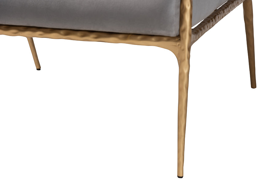 Baxton Studio Ilmari Velvet Lounge Chair with Track Arms - Modern Rustic Armchair with Hand-Forged Metal Frame for Living Room or Lounge