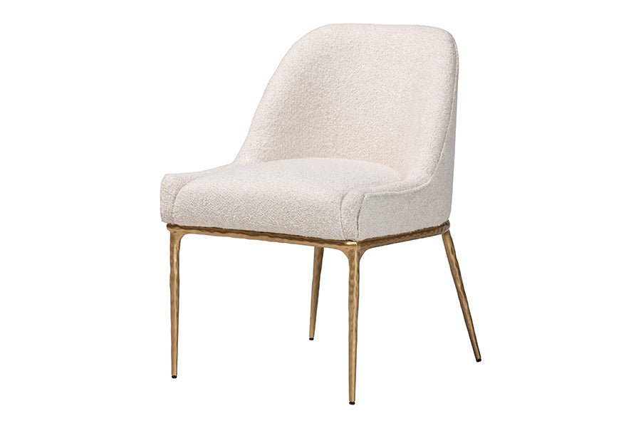 Baxton Studio Nalima Dining Chair - Modern Boucle Accent Side Chair with Hand-Forged Metal Frame and Wingback Seat