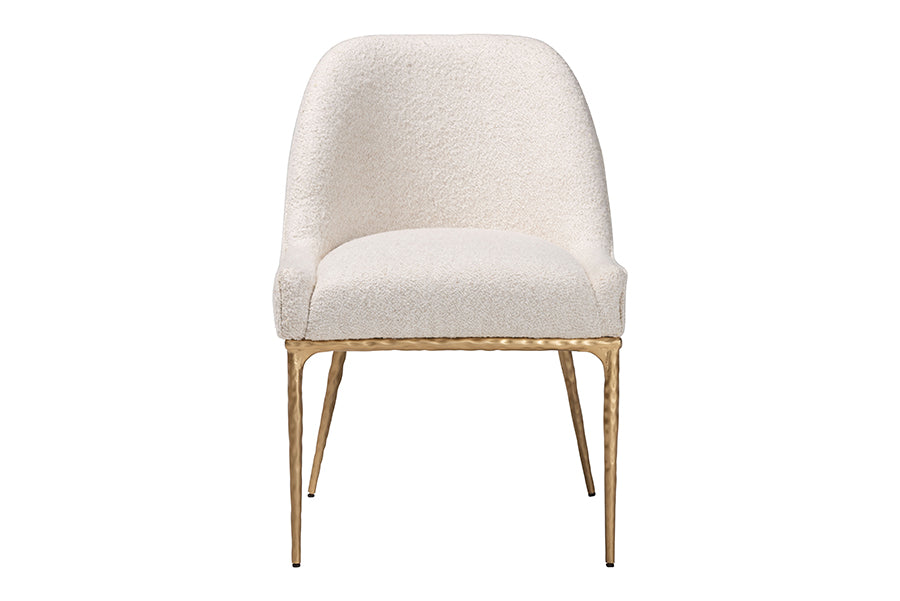 Baxton Studio Nalima Dining Chair - Modern Boucle Accent Side Chair with Hand-Forged Metal Frame and Wingback Seat