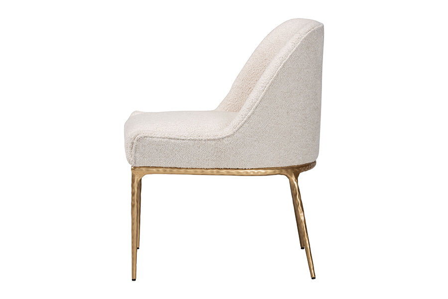 Baxton Studio Nalima Dining Chair - Modern Boucle Accent Side Chair with Hand-Forged Metal Frame and Wingback Seat