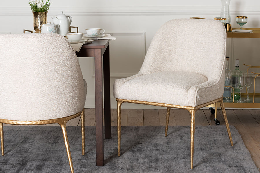 Baxton Studio Nalima Dining Chair - Modern Boucle Accent Side Chair with Hand-Forged Metal Frame and Wingback Seat