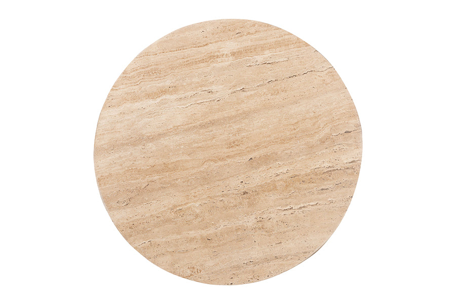 Baxton Studio Prospero Round Travertine Coffee Table - Modern Accent Table with Mango Wood Frame for Living Room or Seating Areas