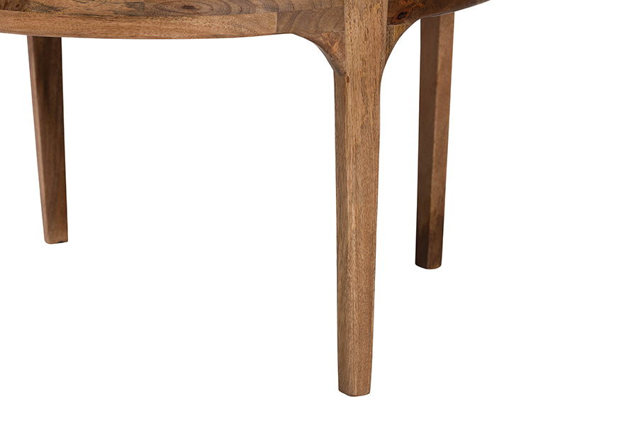 Baxton Studio Prospero Round Travertine Coffee Table - Modern Accent Table with Mango Wood Frame for Living Room or Seating Areas