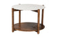 Baxton Studio Quindalyn Round Marble Coffee Table - Modern Accent Table with Mango Wood Frame and Open Shelf Storage for Living Room or Seating Areas