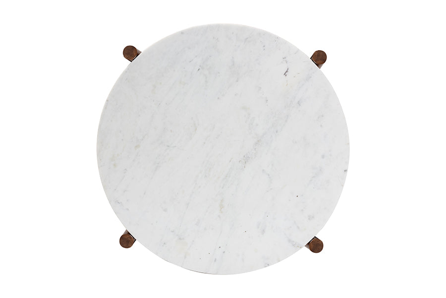 Baxton Studio Quindalyn Round Marble Coffee Table - Modern Accent Table with Mango Wood Frame and Open Shelf Storage for Living Room or Seating Areas