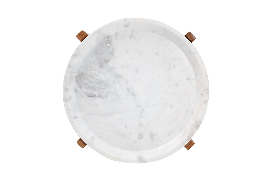 Baxton Studio Phaedra Round Marble End Table - Modern Accent Table with Mango Wood Frame and Tray Tabletop for Living Room or Seating Area
