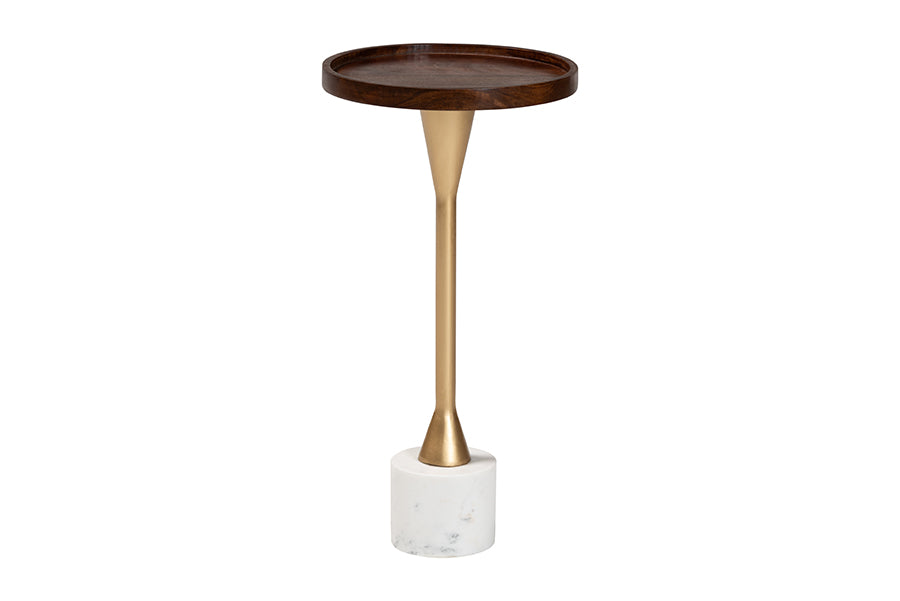 Baxton Studio Janaki Drink Table with Marble Base - Compact Pedestal Accent Table with Tray Top for Living Room or Sofa Side